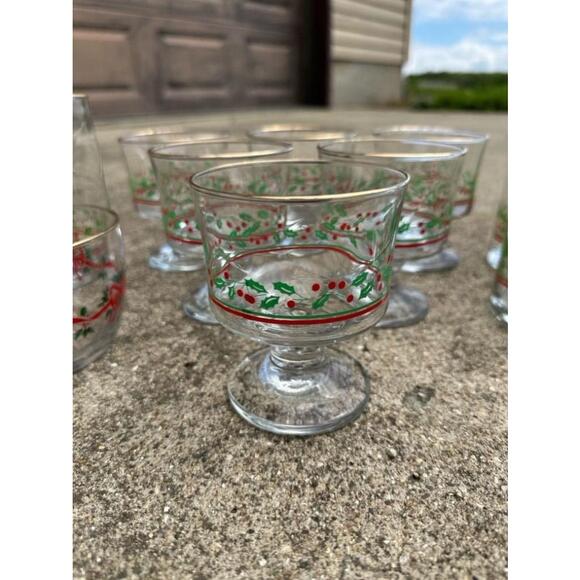 Libbey Clear Glassware Set with Red and Green Holly Design - Picture 2 of 5